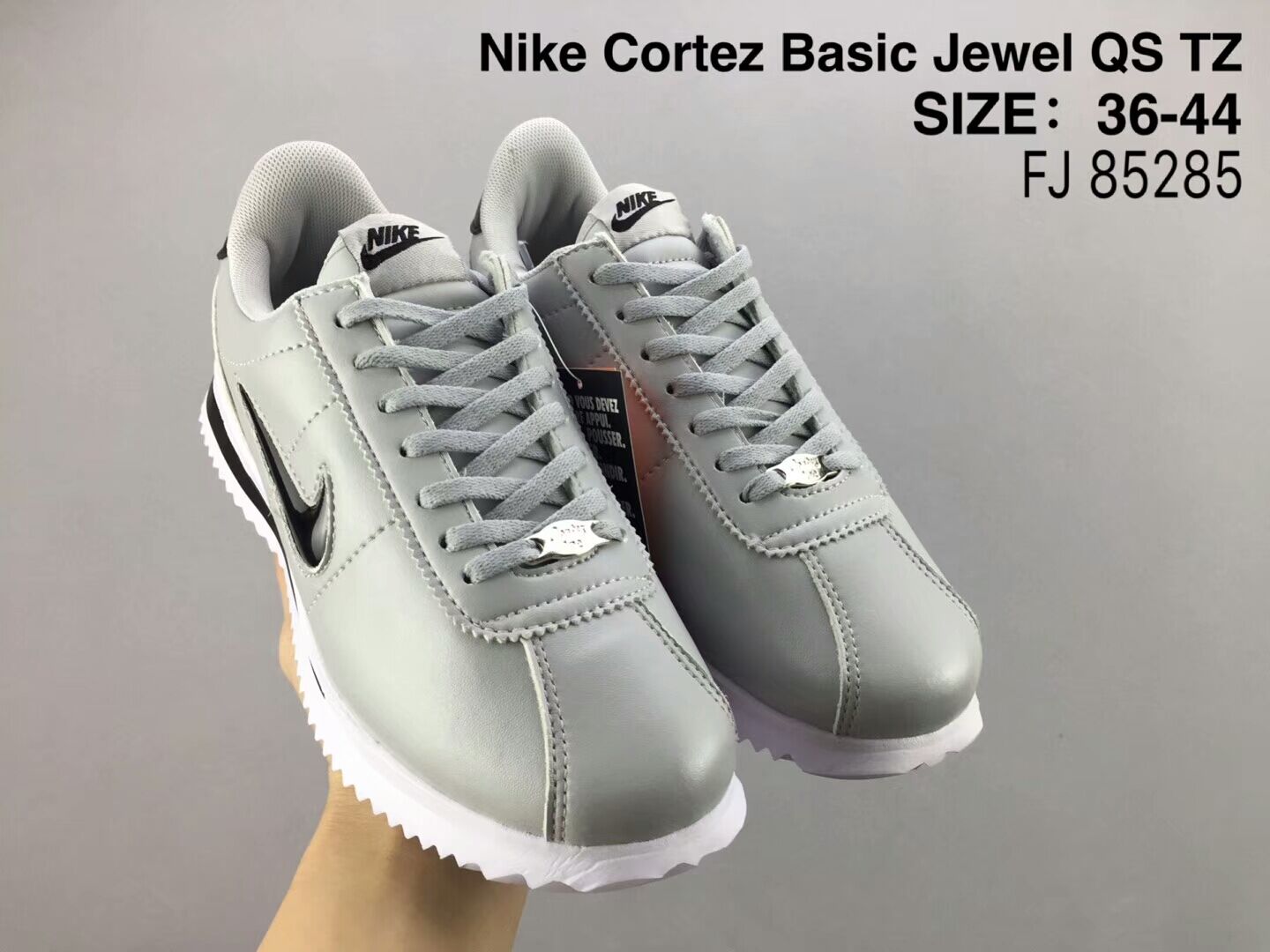 Women NiKe Cortez Basic Jewel QS TZ Grey Black Shoes - Click Image to Close